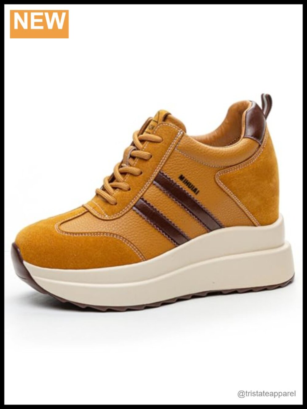 Wedge Sneakers for Women Platform Hidden Heel Leather Lace-Up Chunky Fashion